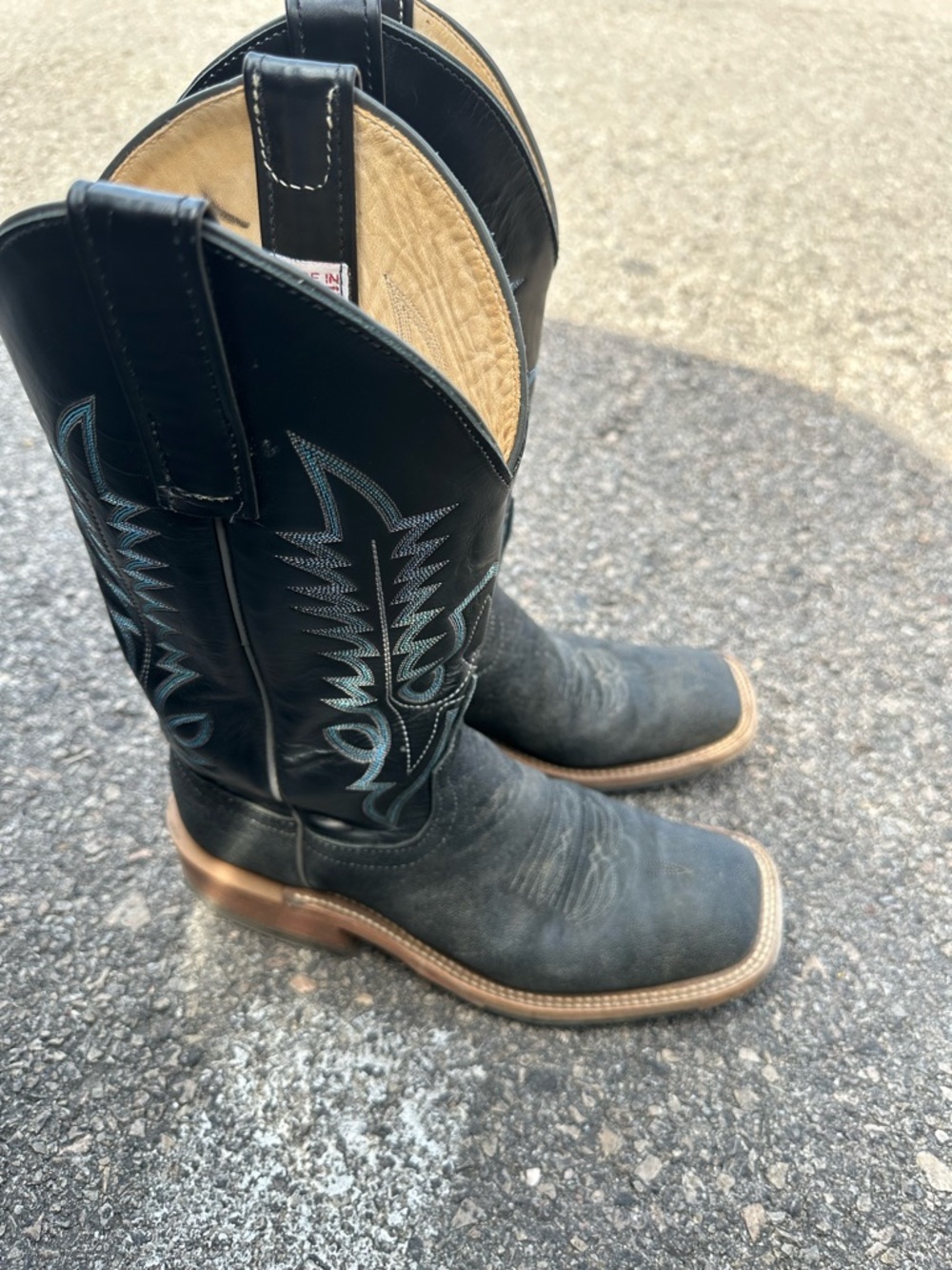Anderson Bean Black Leather Western Cowboy Boots with Blue Stitching